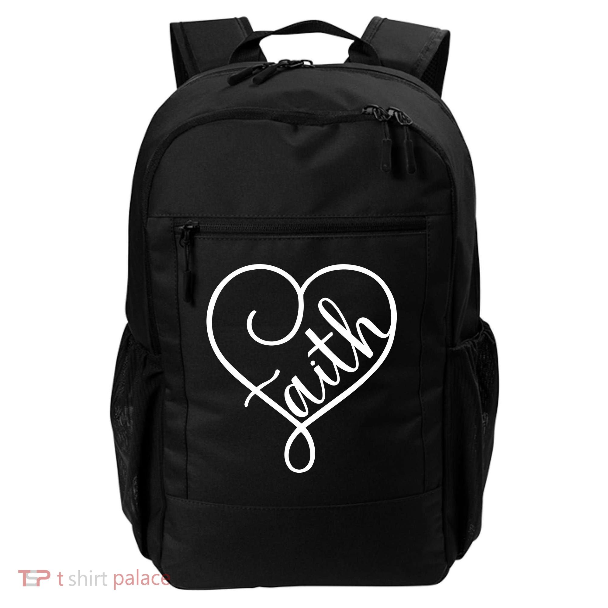 Faith Cursive Heart Christians Jesus Loves Backpack