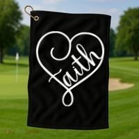 Faith Cursive Heart Christians Jesus Loves Golf Towel thumb 1