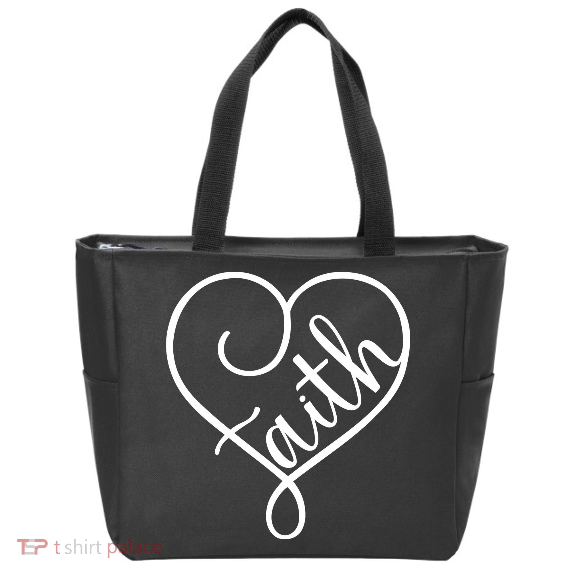 Faith Cursive Heart Christians Jesus Loves Tote Bag