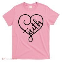 Faith Cursive Heart Christians Jesus Loves T-Shirt thumb 0