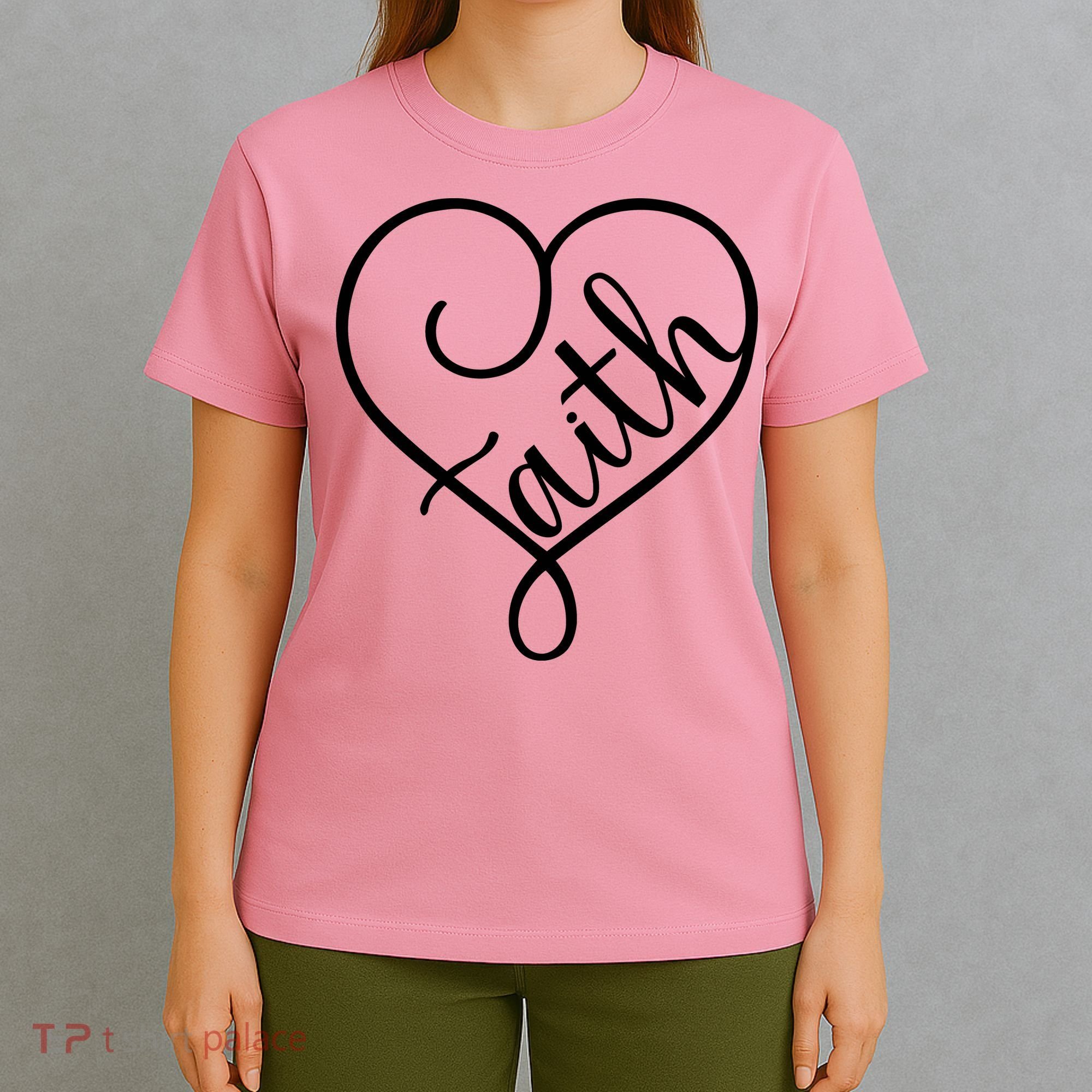Faith Cursive Heart Christians Jesus Loves T-Shirt