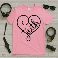 Faith Cursive Heart Christians Jesus Loves T-Shirt thumb 5