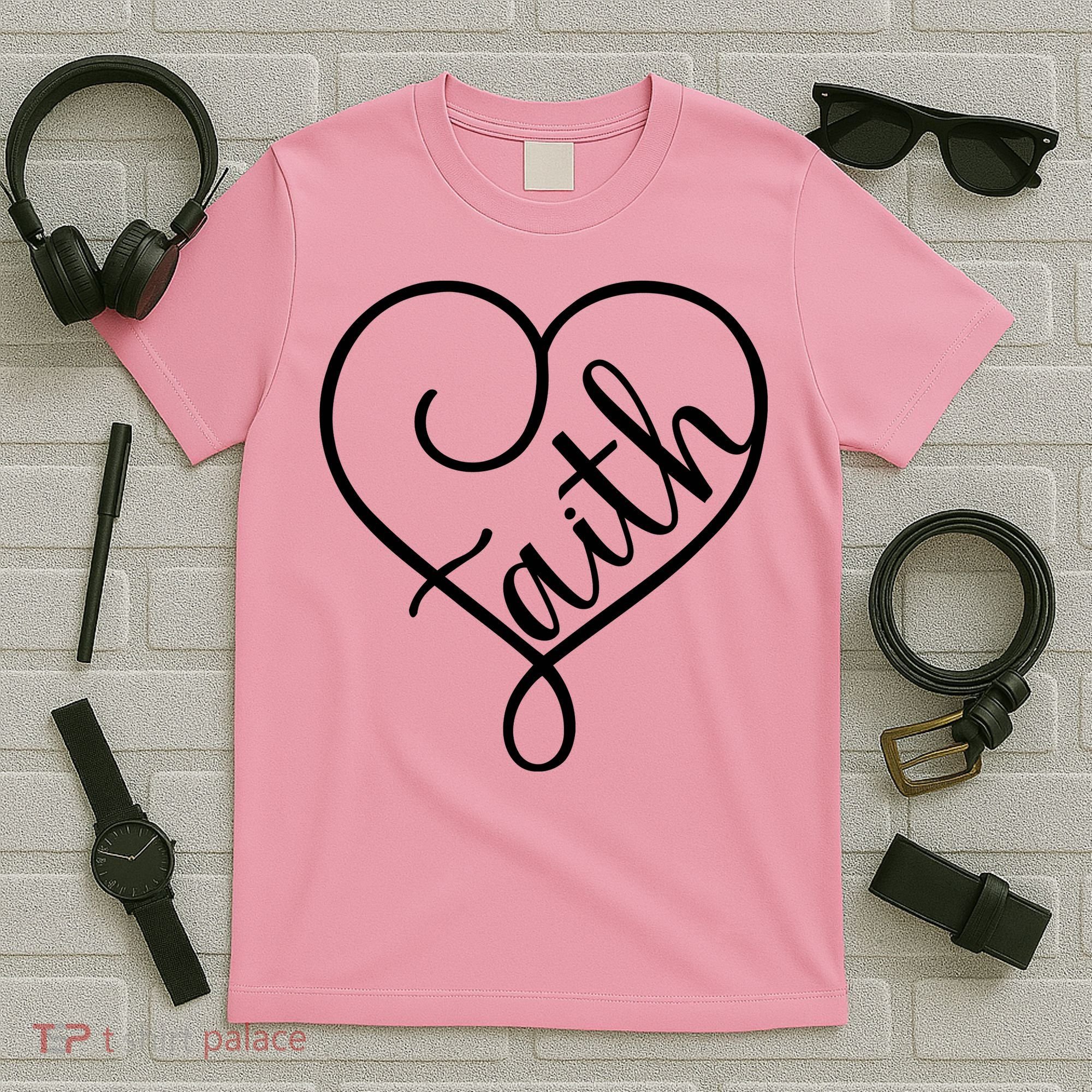 Faith Cursive Heart Christians Jesus Loves T-Shirt