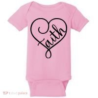 Faith Cursive Heart Christians Jesus Loves Baby Bodysuit thumb 0