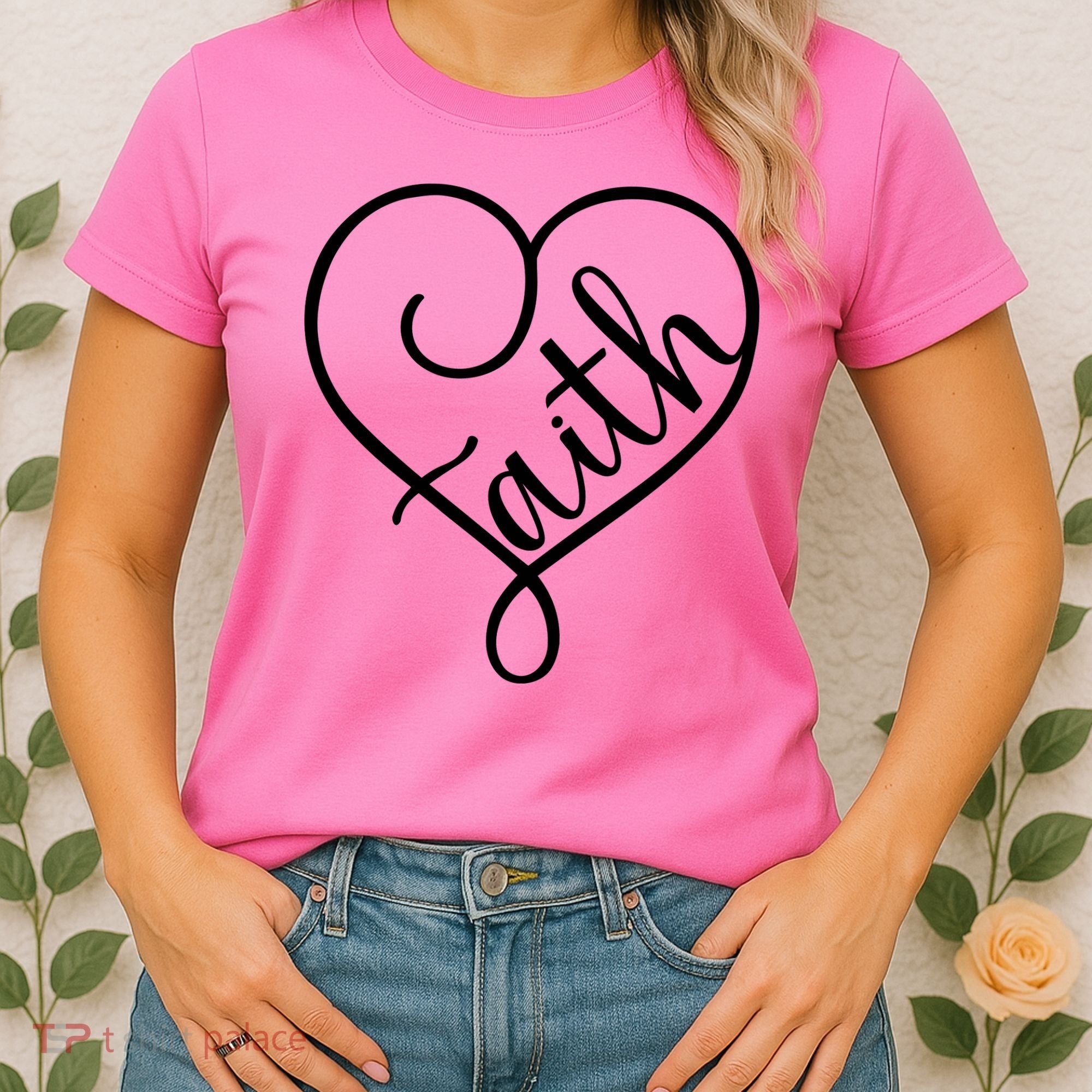 Faith Cursive Heart Christians Jesus Loves Women's T-Shirt