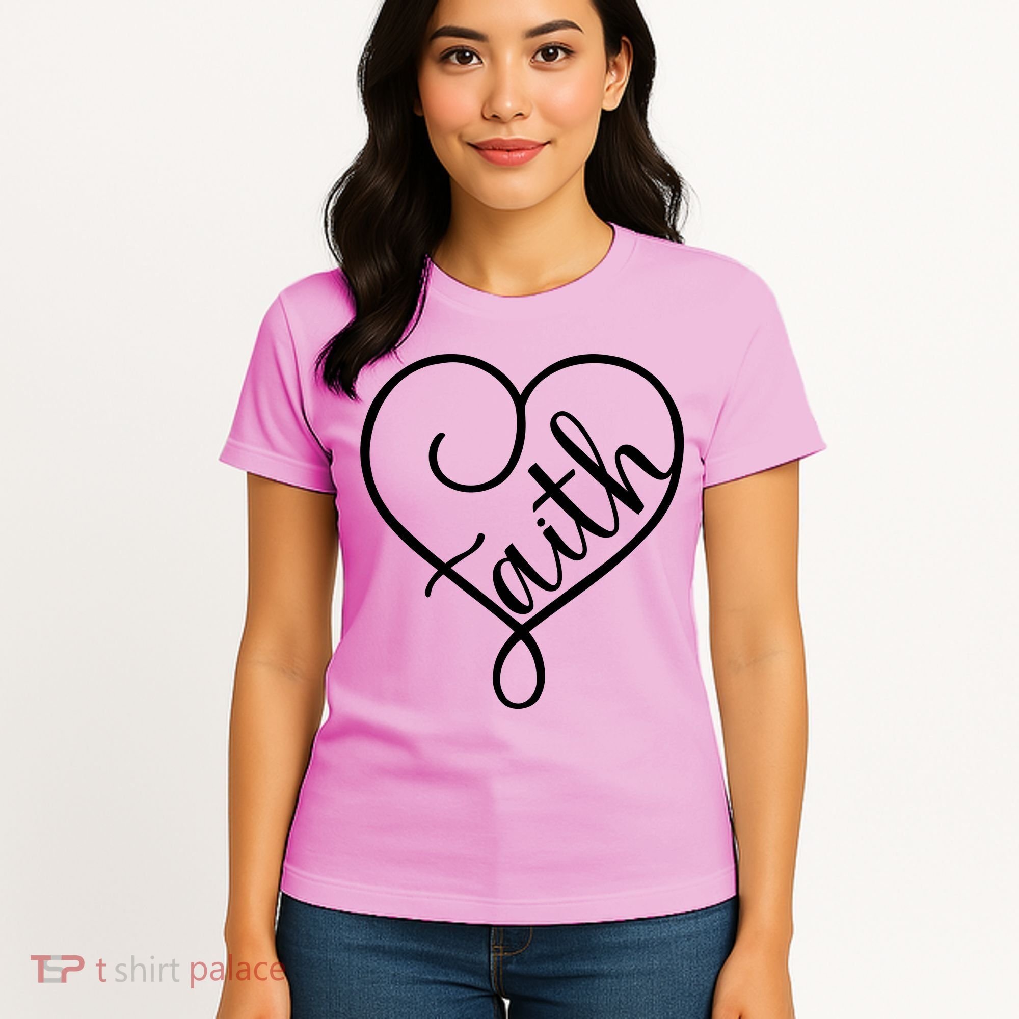 Faith Cursive Heart Christians Jesus Loves Women's T-Shirt
