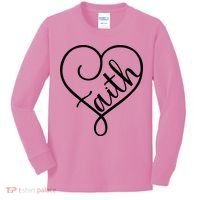 Faith Cursive Heart Christians Jesus Loves Kids Long Sleeve Shirt thumb 0