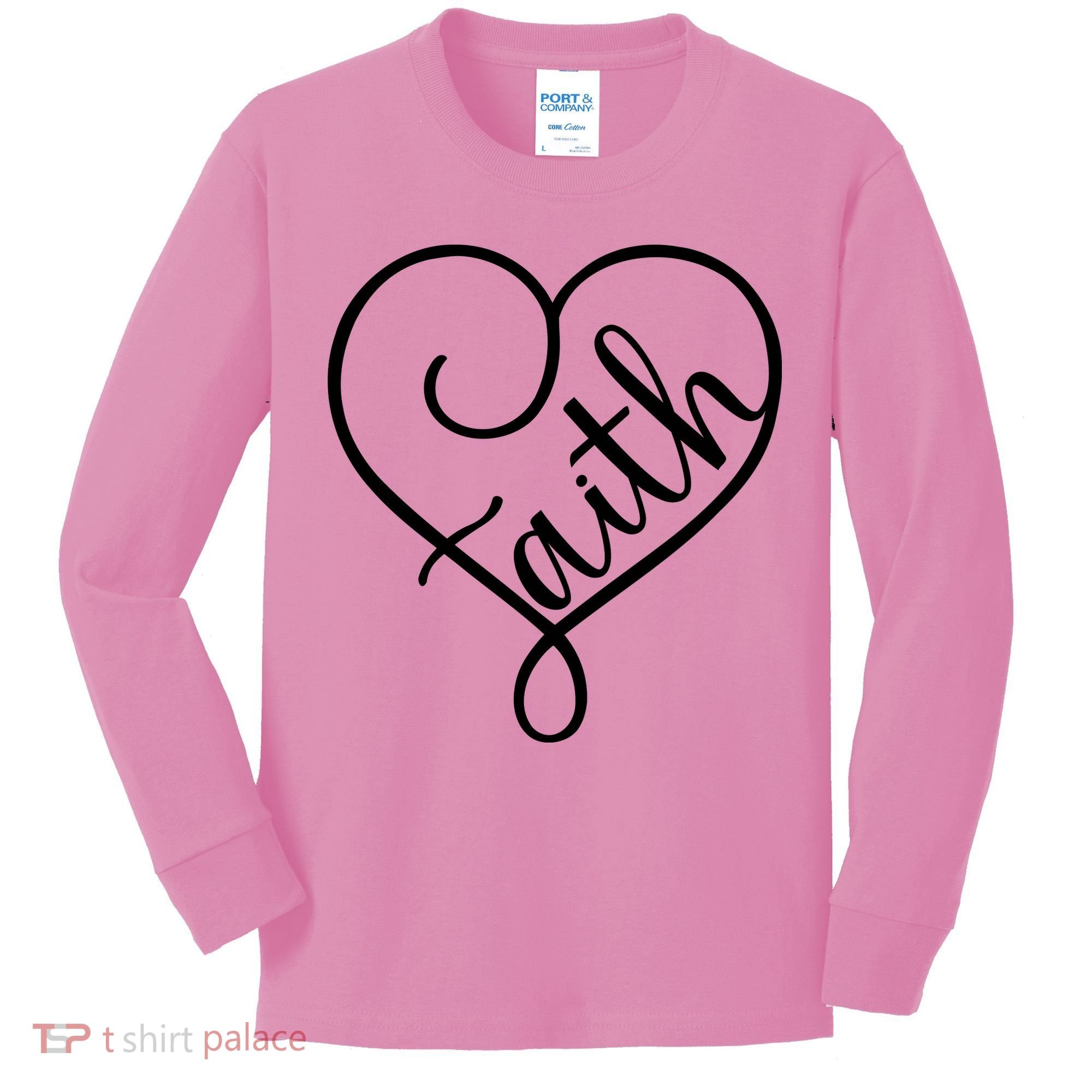 Faith Cursive Heart Christians Jesus Loves Kids Long Sleeve Shirt