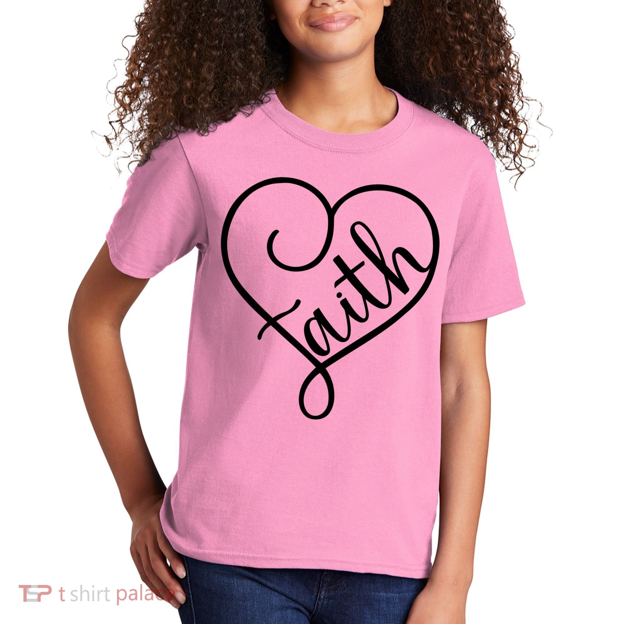 Faith Cursive Heart Christians Jesus Loves Kids T-Shirt