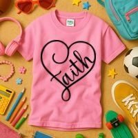 Faith Cursive Heart Christians Jesus Loves Kids T-Shirt thumb 3