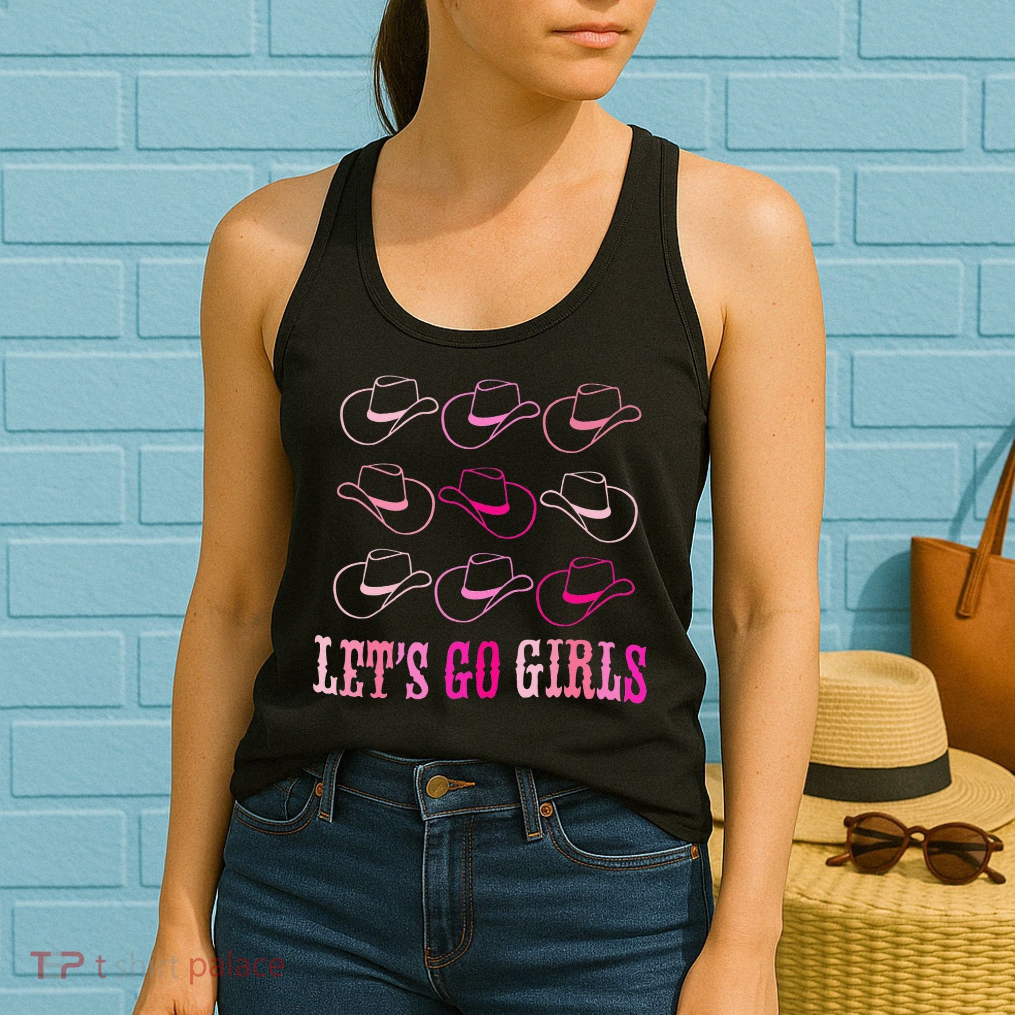 funny Cow Hat Let's Go Western Cowgirls Women's Tank Top