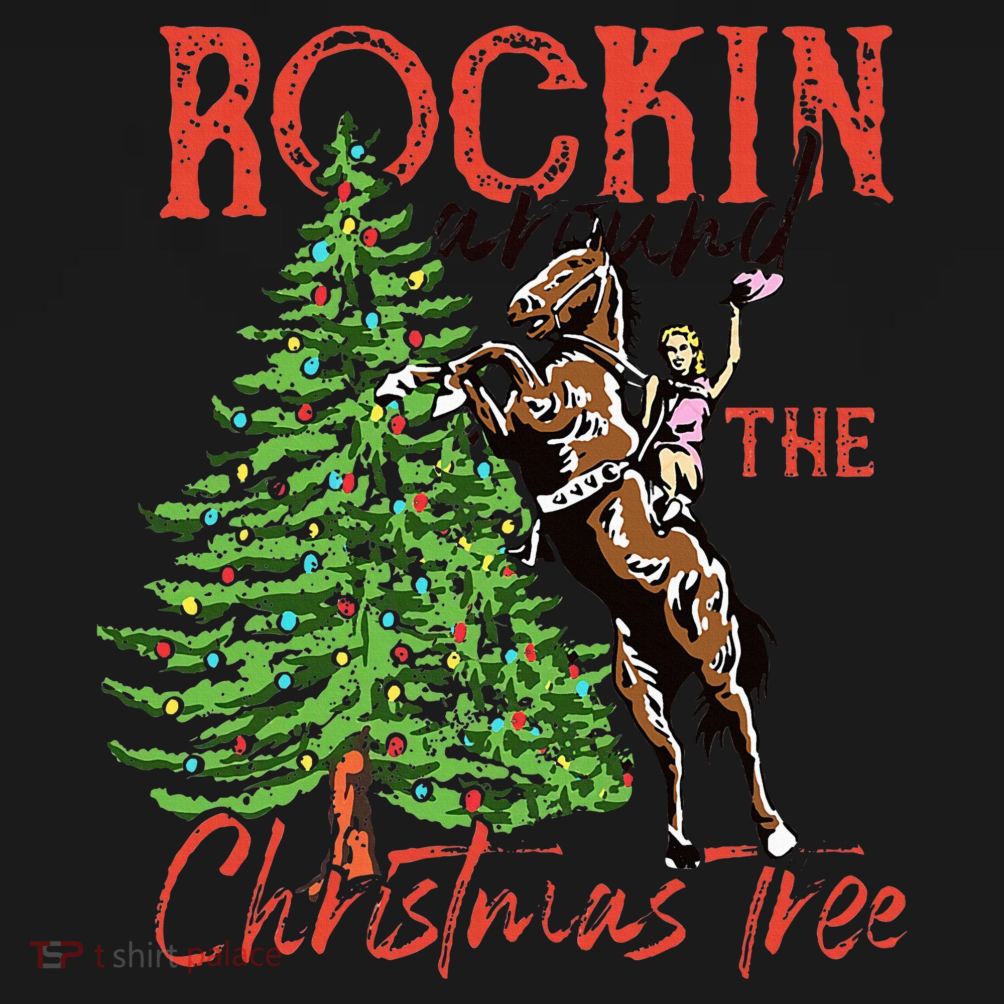 Funny Cowgirl Horsing Rocking Around Christmas Tree Western Toddler Hoodie