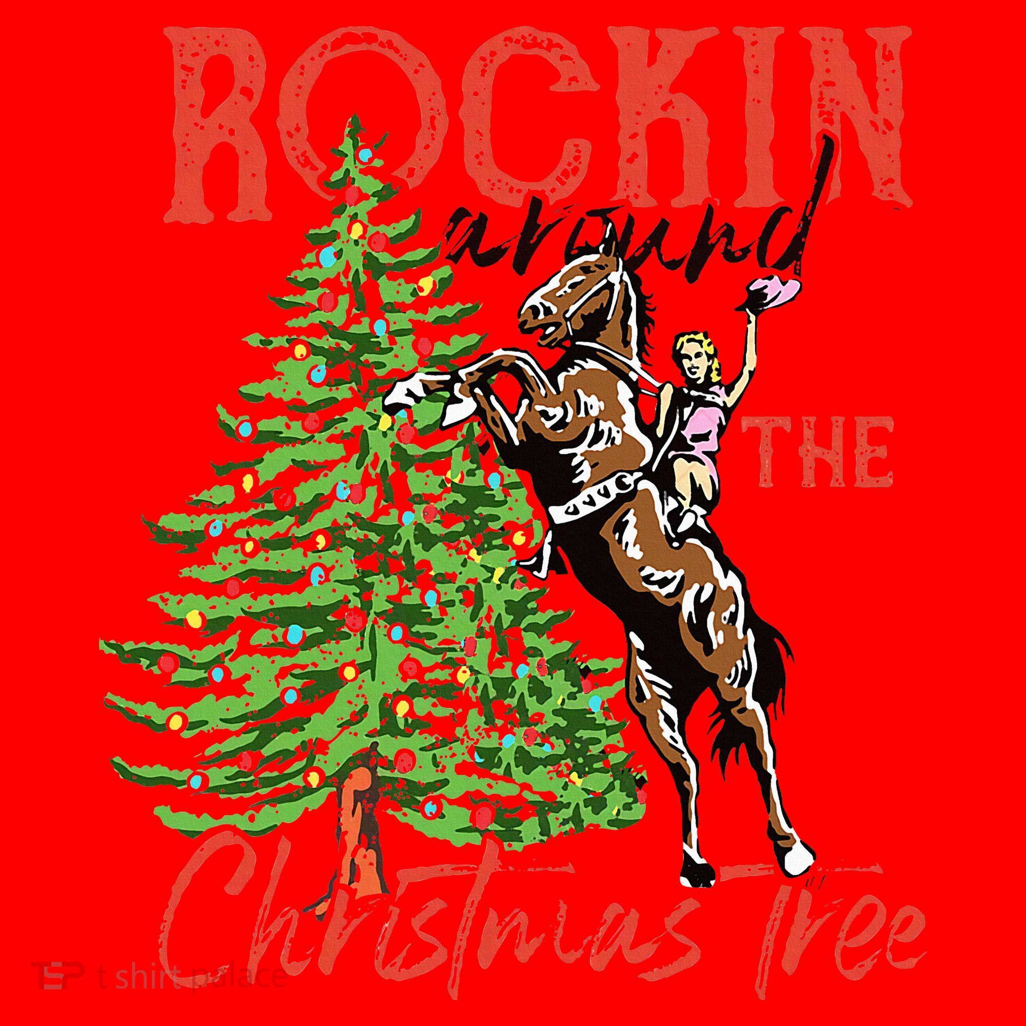 Funny Cowgirl Horsing Rocking Around Christmas Tree Western Santa Hat