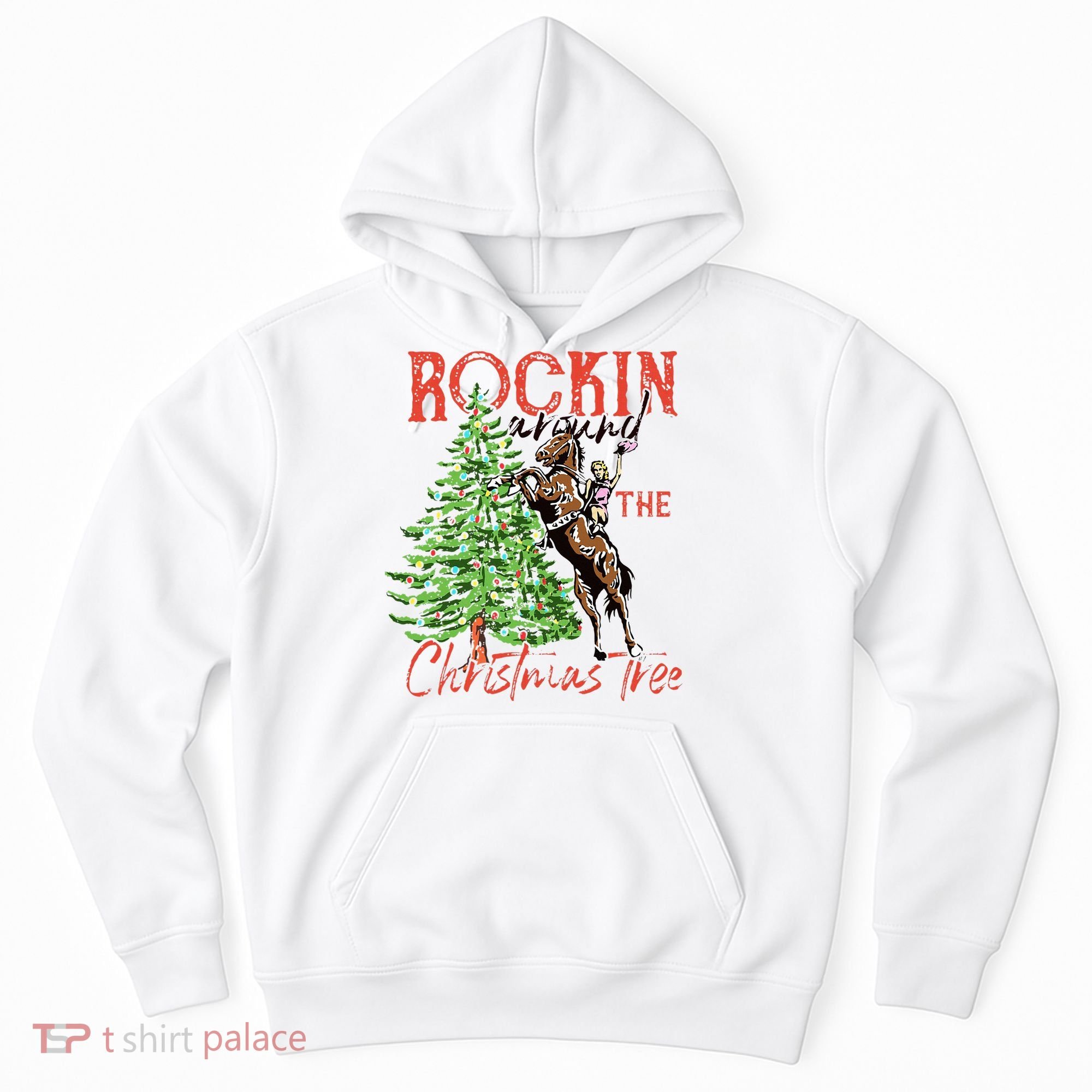 Funny Cowgirl Horsing Rocking Around Christmas Tree Western Hoodie