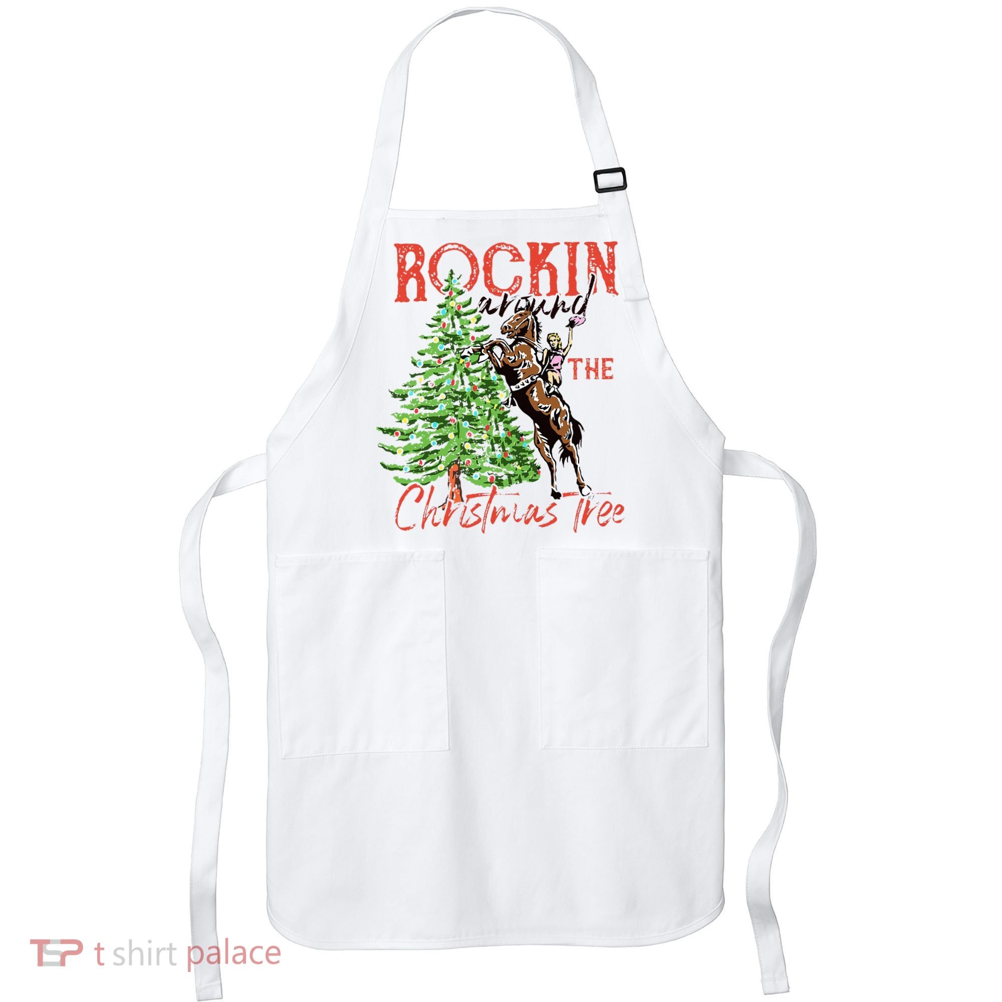 Funny Cowgirl Horsing Rocking Around Christmas Tree Western Apron