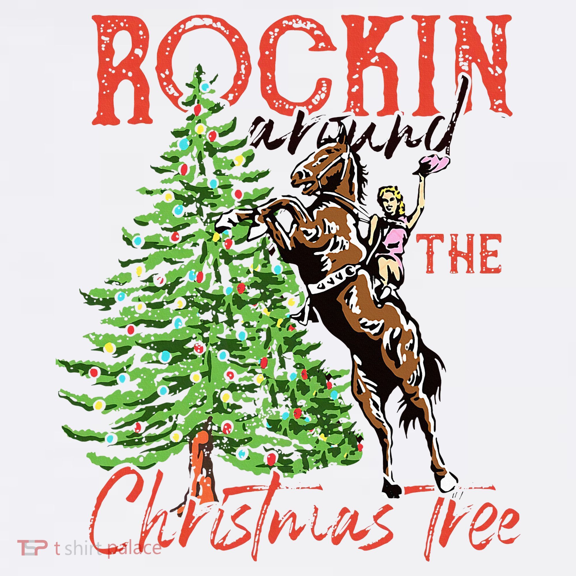 Funny Cowgirl Horsing Rocking Around Christmas Tree Western Apron