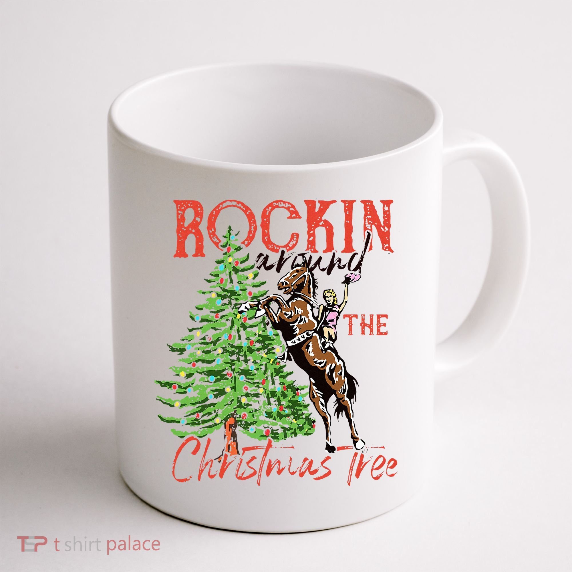 Funny Cowgirl Horsing Rocking Around Christmas Tree Western Coffee Mug
