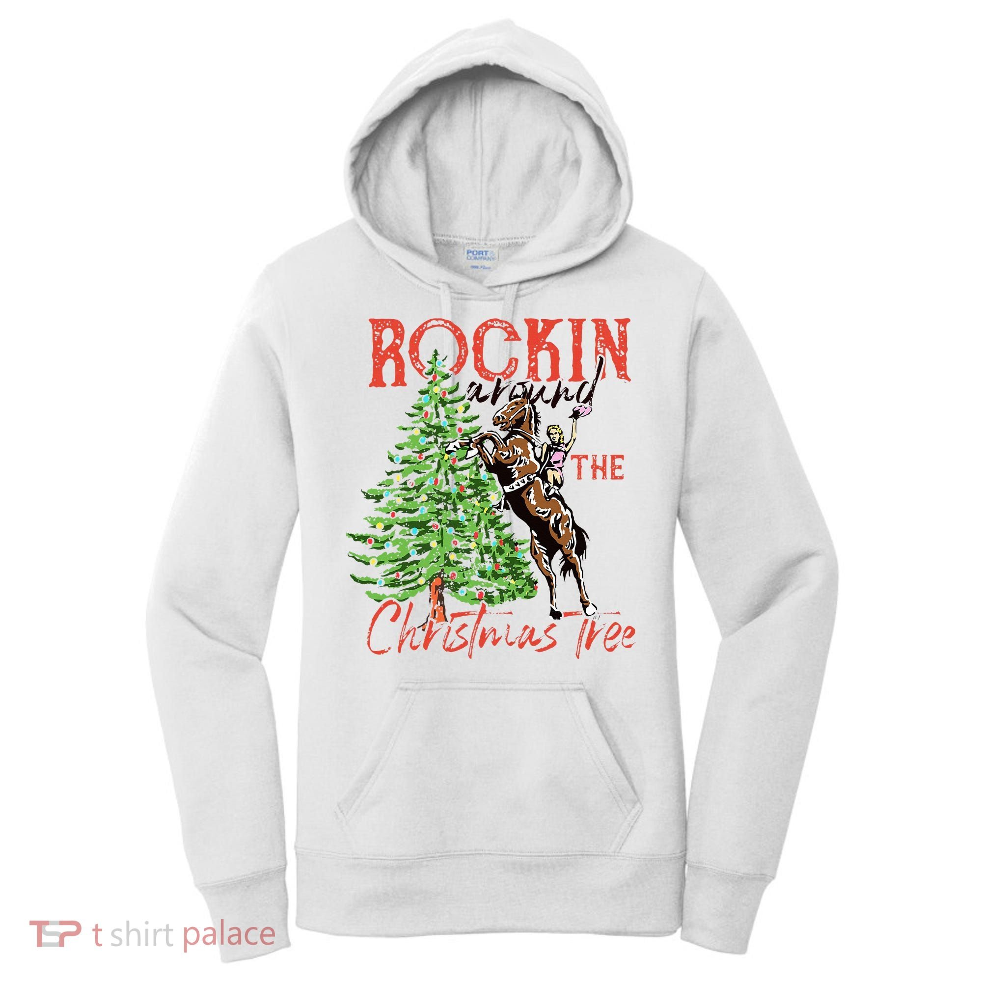 Funny Cowgirl Horsing Rocking Around Christmas Tree Western Women's Hoodie