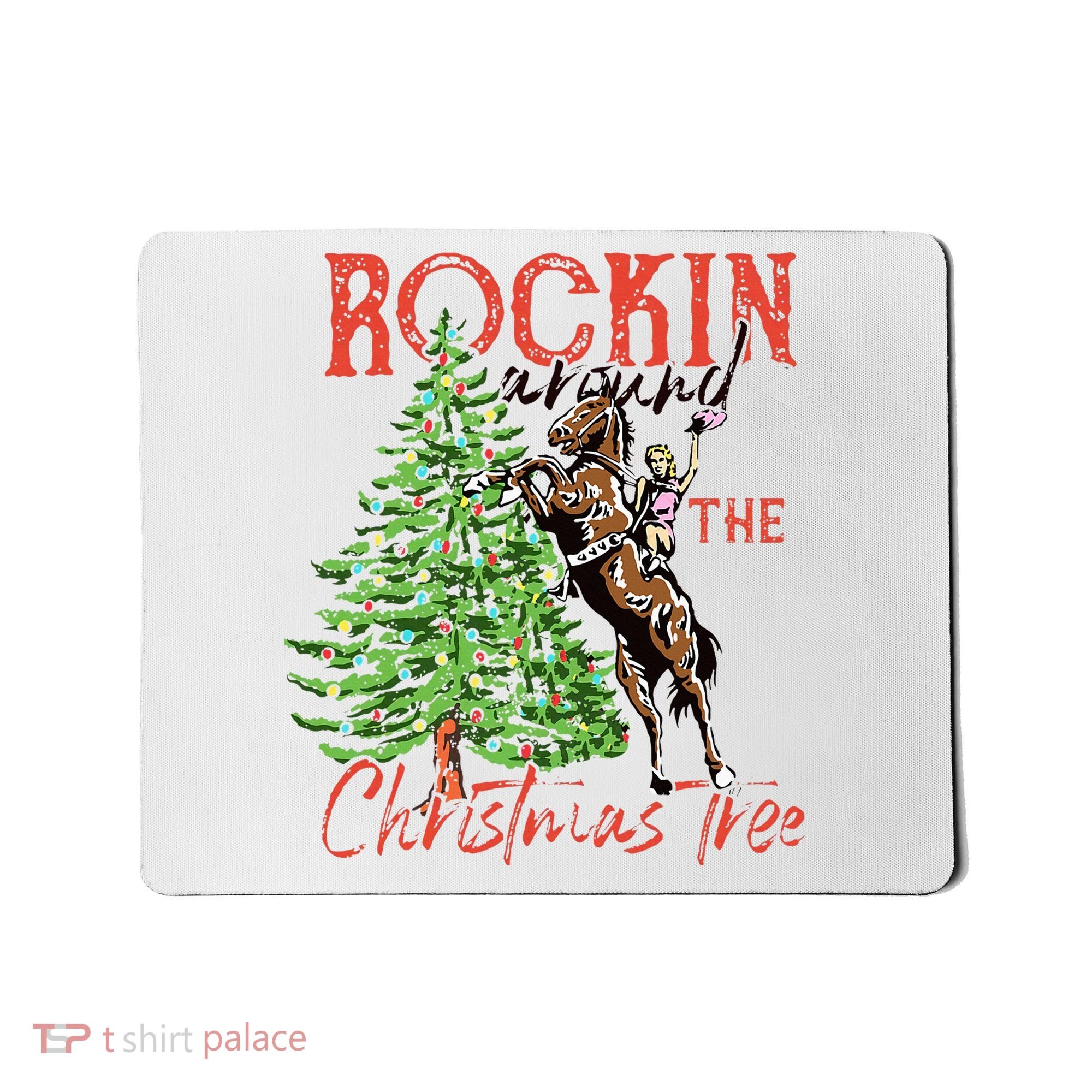 Funny Cowgirl Horsing Rocking Around Christmas Tree Western Mousepad