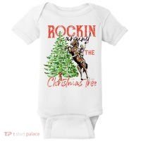 Funny Cowgirl Horsing Rocking Around Christmas Tree Western Baby Bodysuit thumb 0