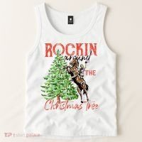 Funny Cowgirl Horsing Rocking Around Christmas Tree Western Tank Top thumb 2