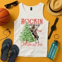 Funny Cowgirl Horsing Rocking Around Christmas Tree Western Tank Top thumb 4