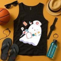 Funny Cute Halloween Nurse Ghost Tank Top thumb 4