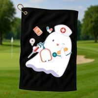 Funny Cute Halloween Nurse Ghost Golf Towel thumb 1