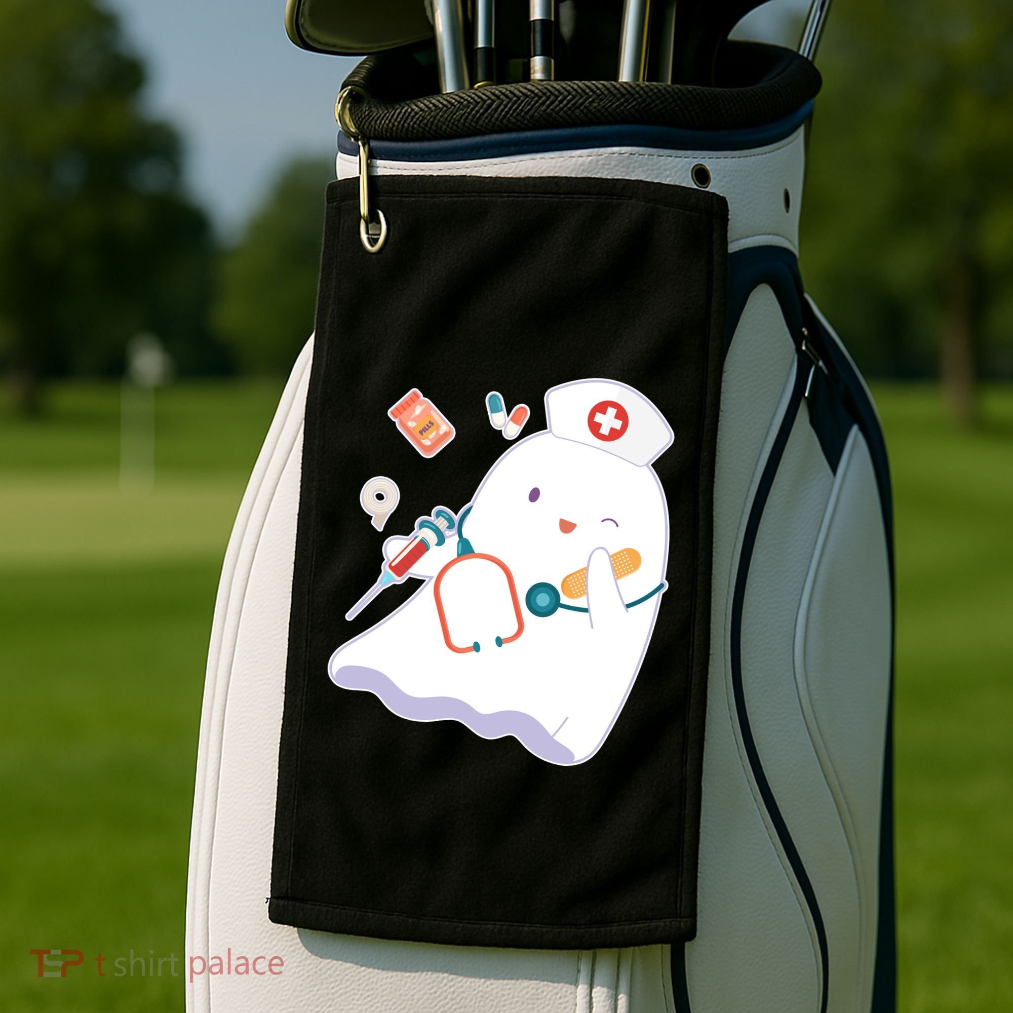 Funny Cute Halloween Nurse Ghost Golf Towel
