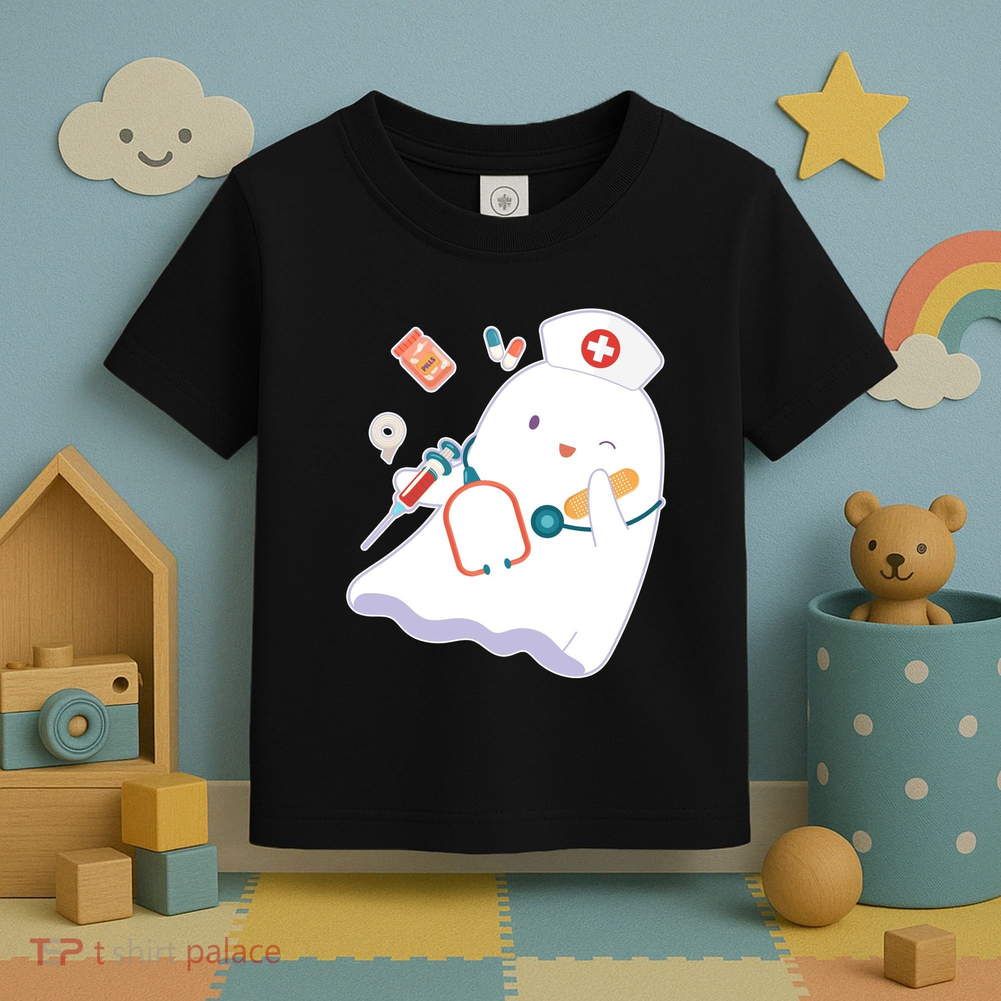 Funny Cute Halloween Nurse Ghost Toddler T-Shirt