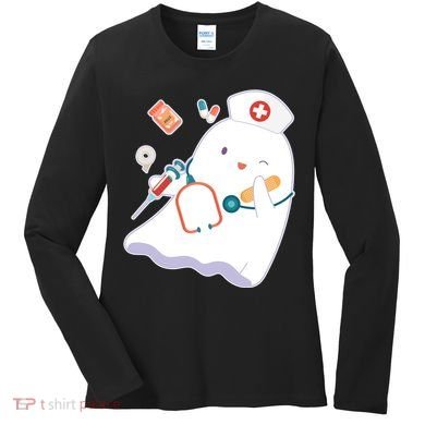 Funny Cute Halloween Nurse Ghost Women's Long Sleeve Shirt