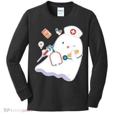 Funny Cute Halloween Nurse Ghost Kids Long Sleeve Shirt