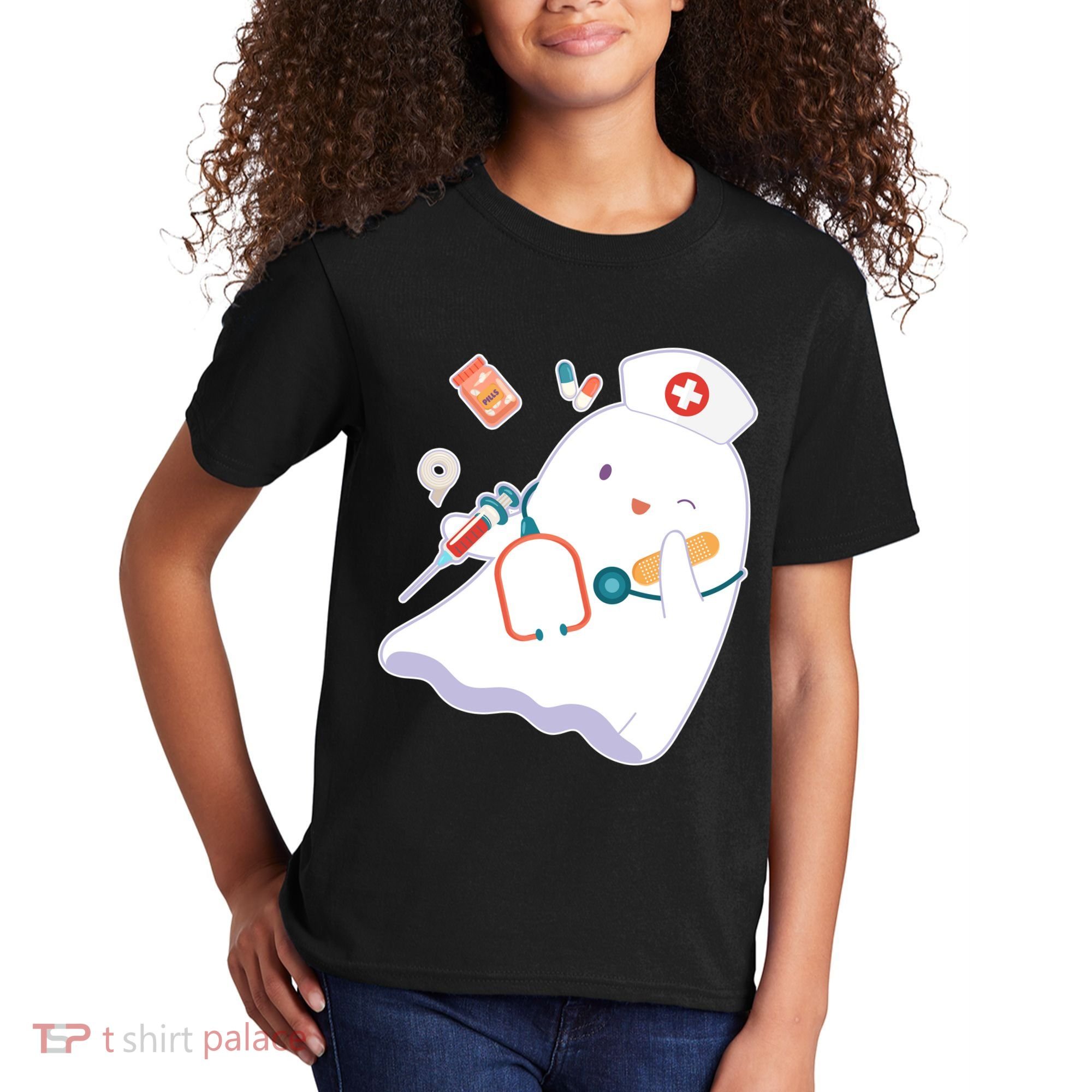 Funny Cute Halloween Nurse Ghost Kids T-Shirt