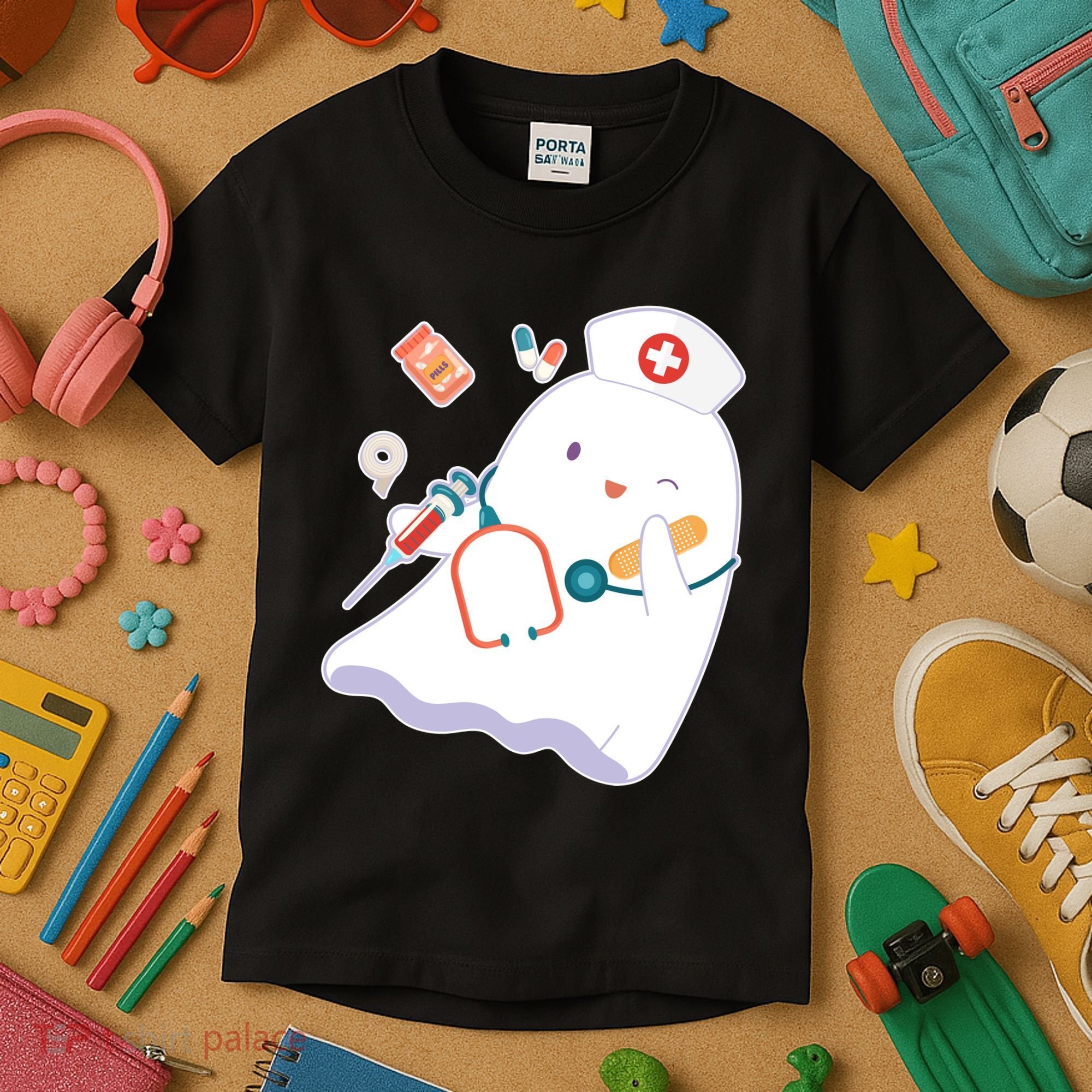 Funny Cute Halloween Nurse Ghost Kids T-Shirt