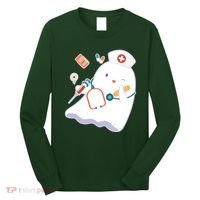 Funny Cute Halloween Nurse Ghost Long Sleeve Shirt thumb 0