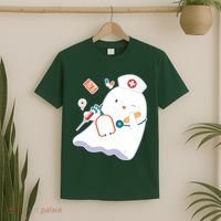 Funny Cute Halloween Nurse Ghost T-Shirt thumb 2