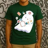Funny Cute Halloween Nurse Ghost T-Shirt thumb 3