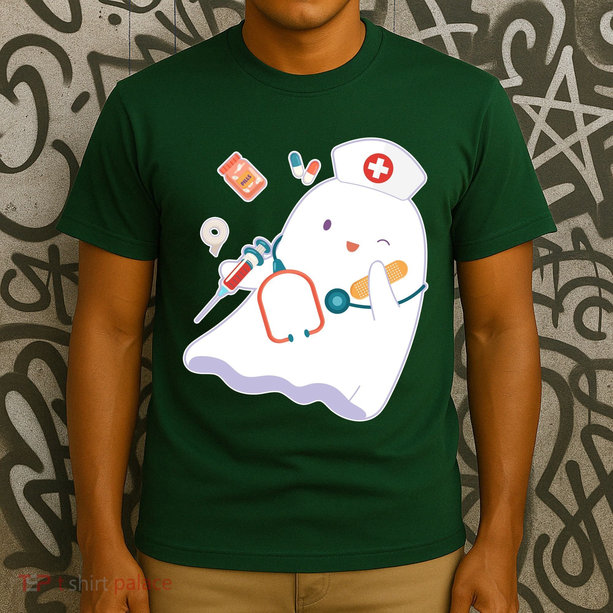 Funny Cute Halloween Nurse Ghost T-Shirt