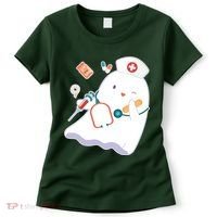 Funny Cute Halloween Nurse Ghost Women's T-Shirt thumb 0