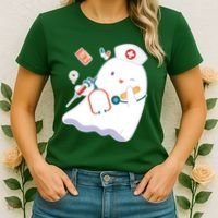Funny Cute Halloween Nurse Ghost Women's T-Shirt thumb 2