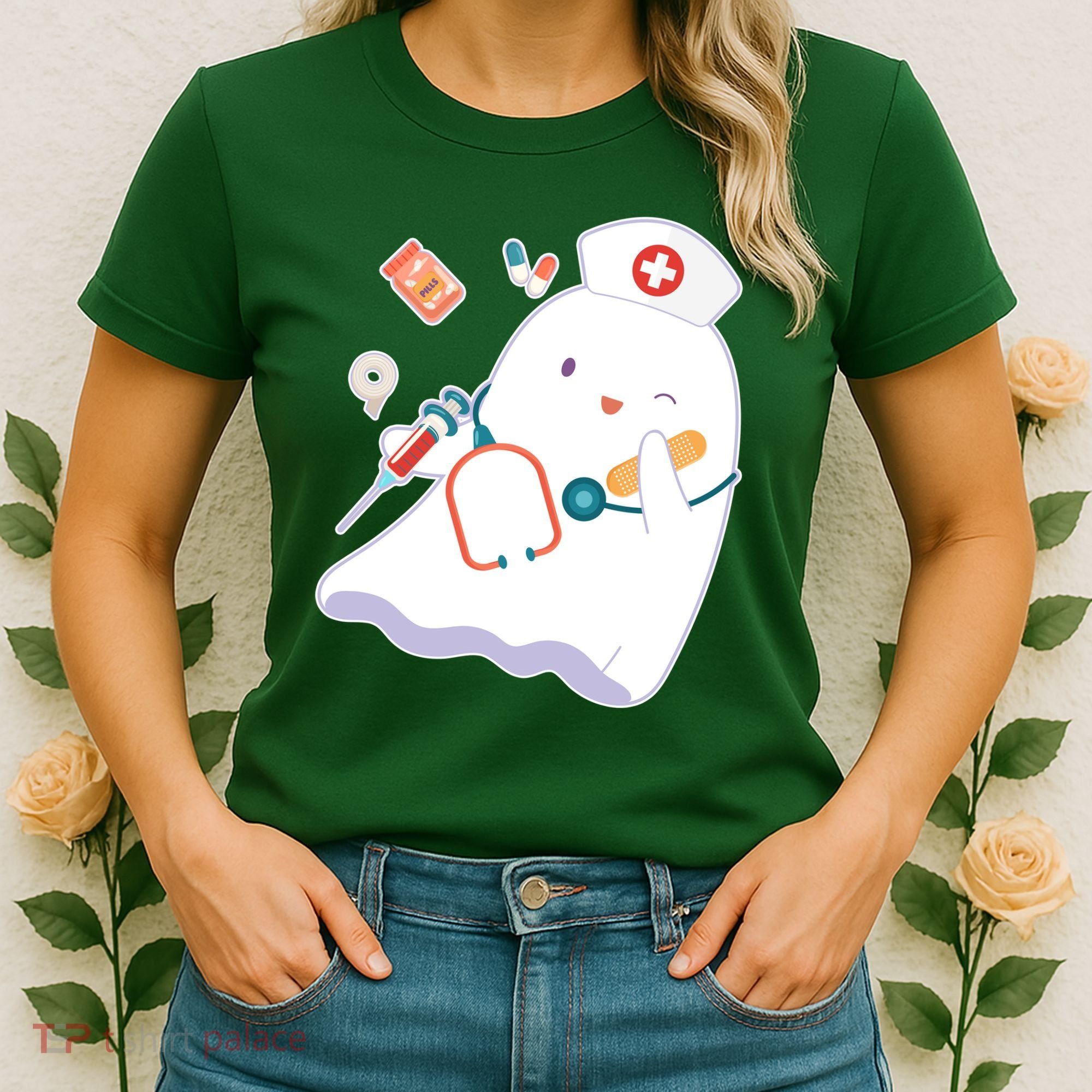 Funny Cute Halloween Nurse Ghost Women's T-Shirt