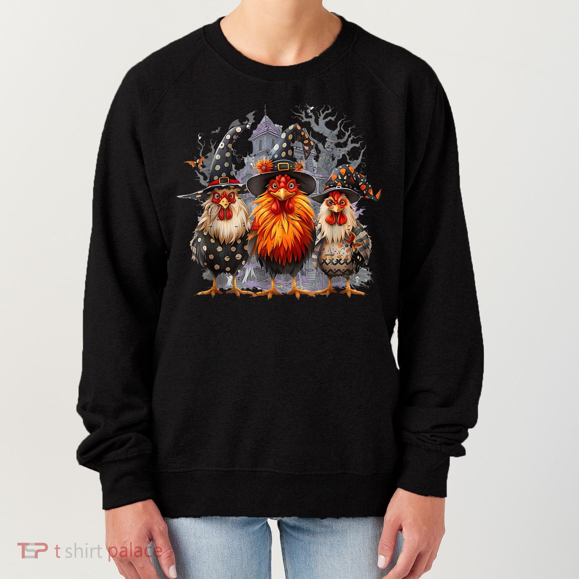 Funny Chicken Halloween Costume Spooky Season Chickens Witch Women's Sweatshirt