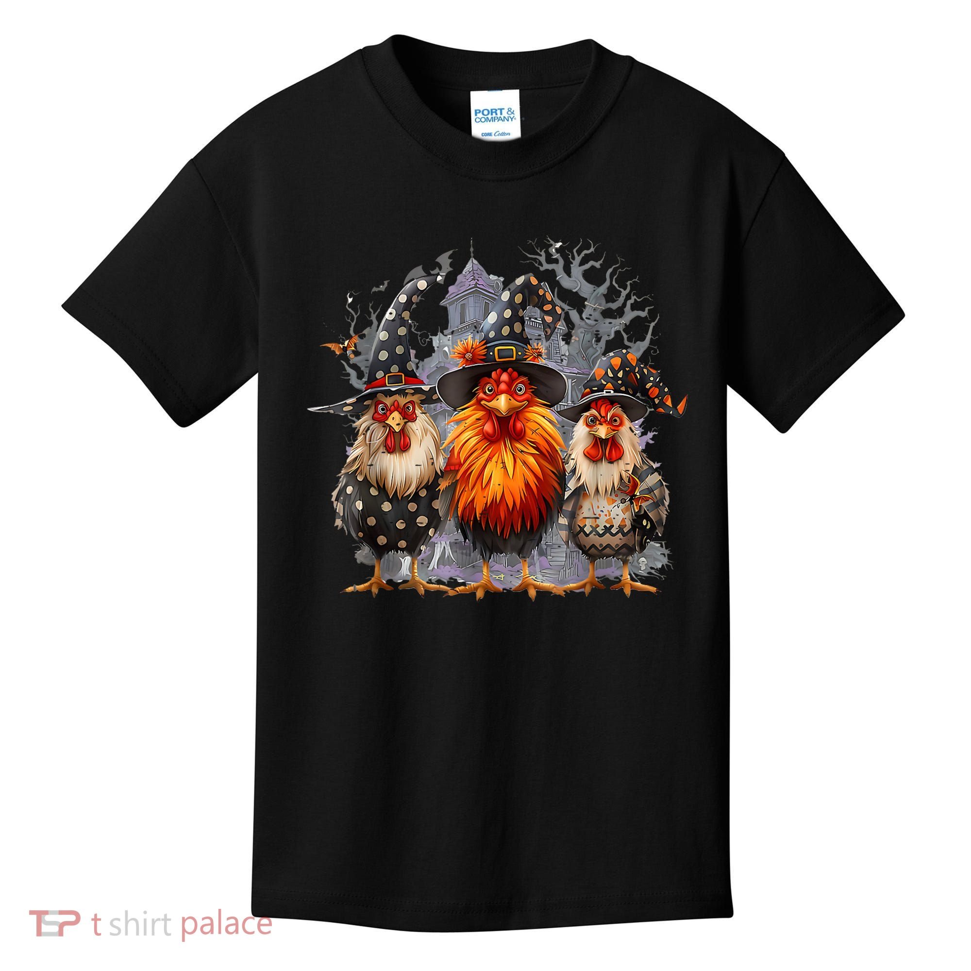 Funny Chicken Halloween Costume Spooky Season Chickens Witch Kids T-Shirt