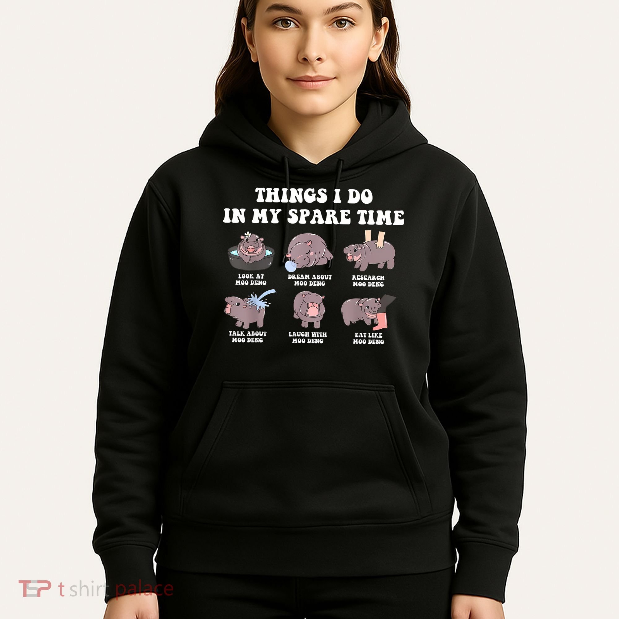 Funny Cute Hippo Moo Deng Things I Do In My Spare Time Meme Hoodie