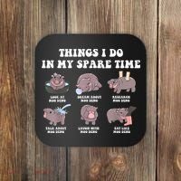 Funny Cute Hippo Moo Deng Things I Do In My Spare Time Meme Coaster thumb 0