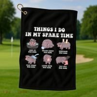 Funny Cute Hippo Moo Deng Things I Do In My Spare Time Meme Golf Towel thumb 1