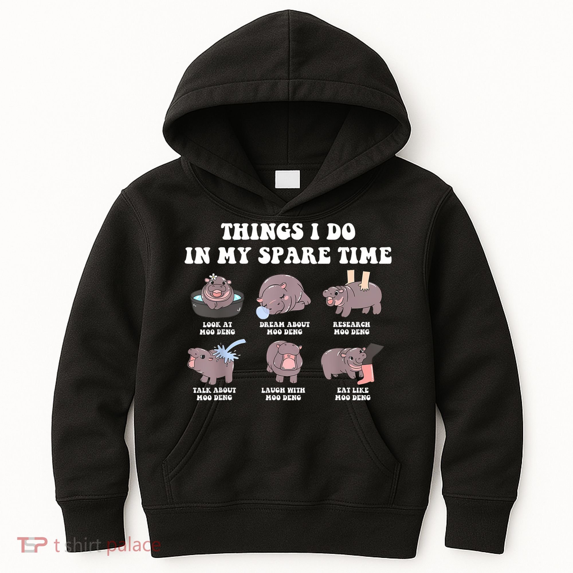 Funny Cute Hippo Moo Deng Things I Do In My Spare Time Meme Kids Hoodie