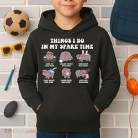 Funny Cute Hippo Moo Deng Things I Do In My Spare Time Meme Kids Hoodie thumb 2