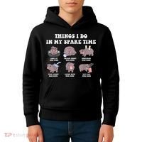 Funny Cute Hippo Moo Deng Things I Do In My Spare Time Meme Kids Hoodie thumb 4