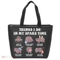 Funny Cute Hippo Moo Deng Things I Do In My Spare Time Meme Tote Bag thumb 0